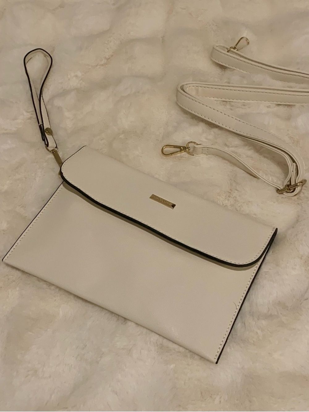 Convertible White Wristlet Clutch with Gold Hardware